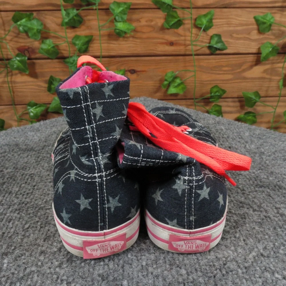 Vans Off the Wall Girls 2.5 Dark Blue Canvas Star‎ Print High Top Sneaker